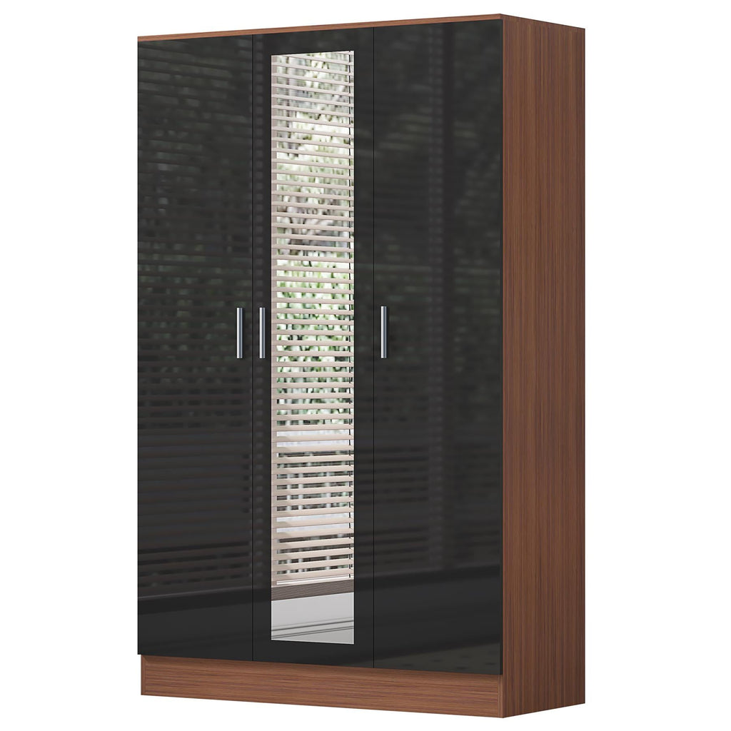 REFLECT High Gloss Bedroom Furniture Wardrobe Chest Bedside Desk - Black/Walnut