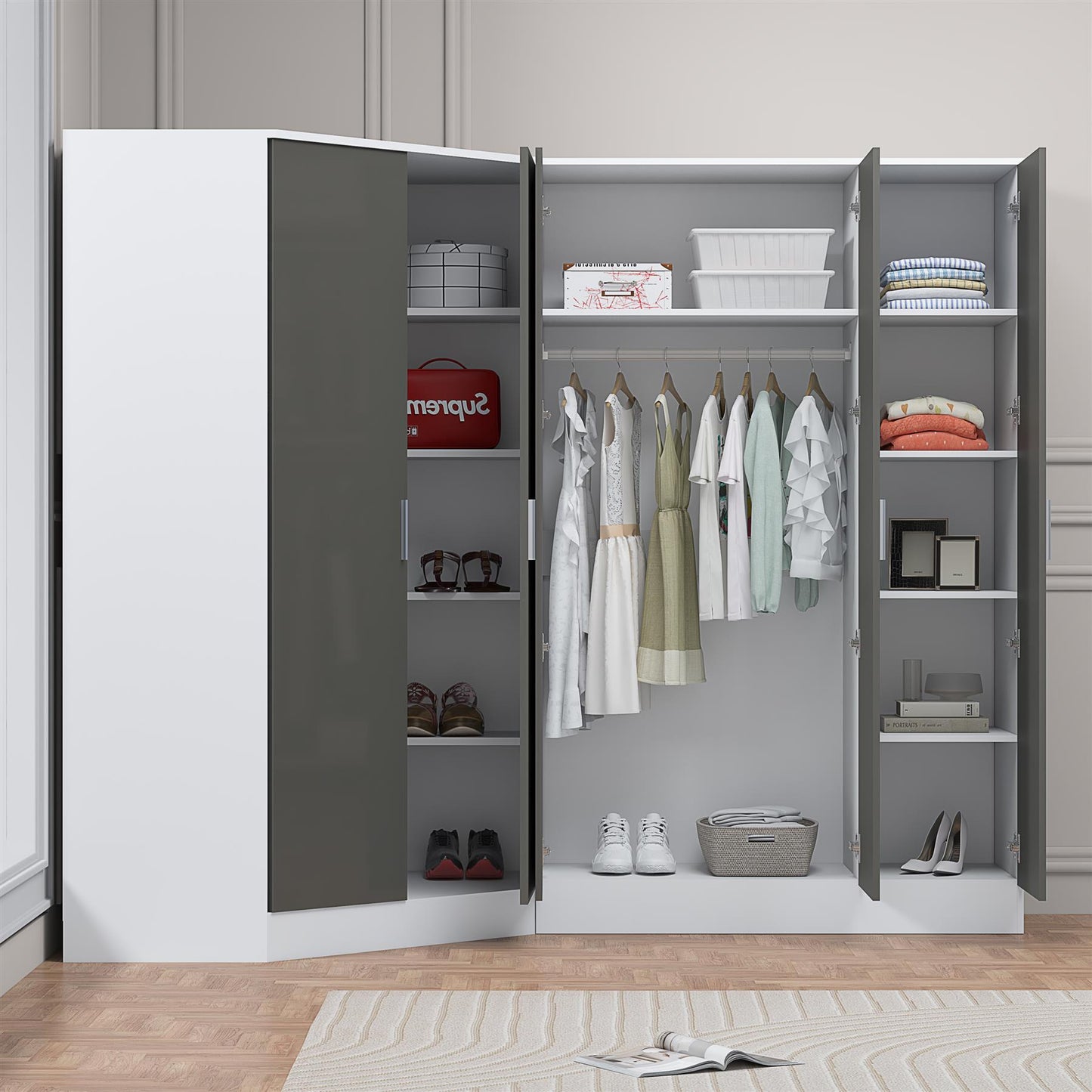 REFLECT Gloss 5 Door Corner Wardrobe Bundle Inc Corner + 3 Door Wardrobe Set