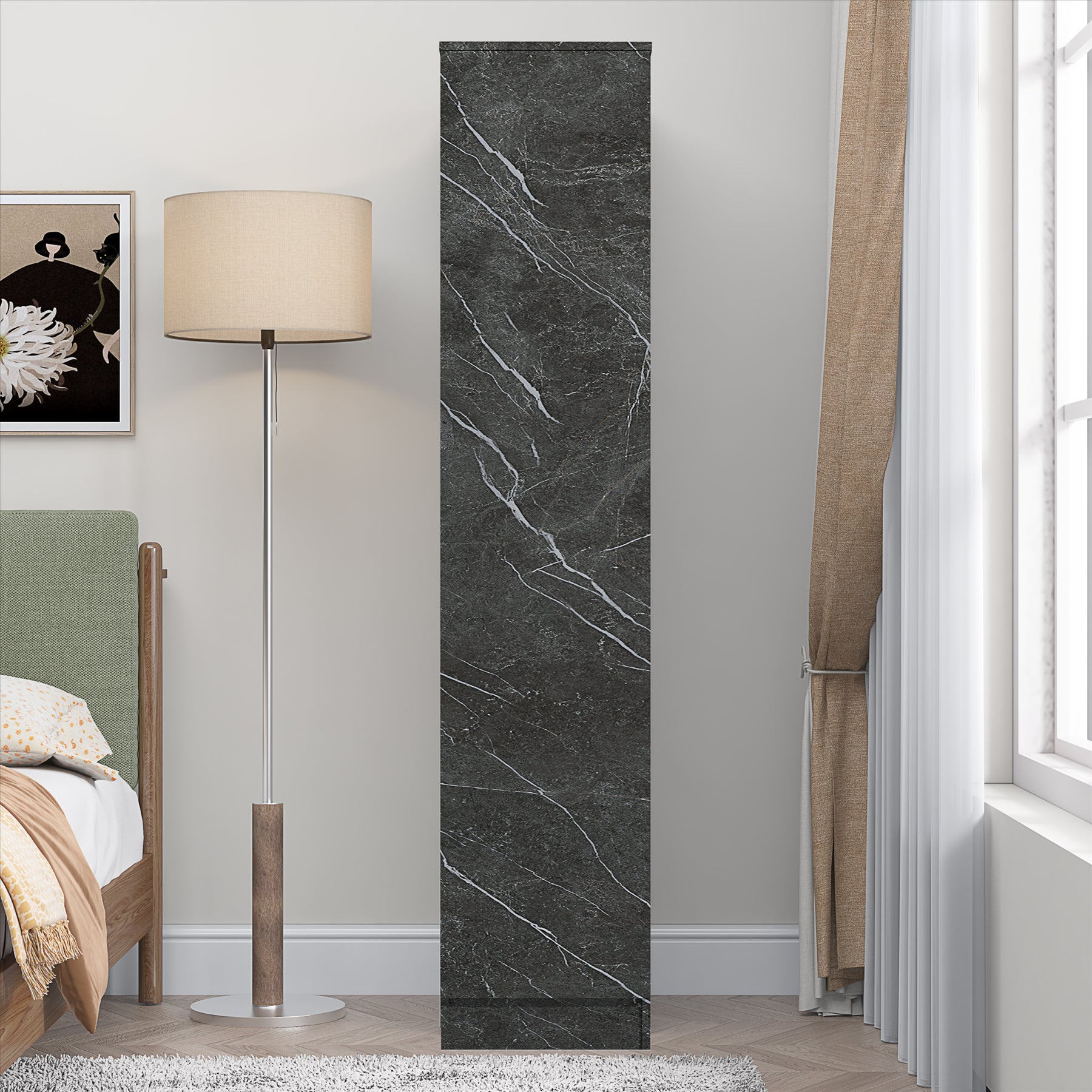 ZITA Compact 1-Door Wardrobe in Grey Marble Effect - Bedroom Storage, Stylish and Space-Saving