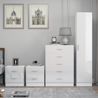 REFLECT Gloss 4pc Bedroom Set - 1 Door Wardrobe + 5 Draw Chest + 2 Bedsides