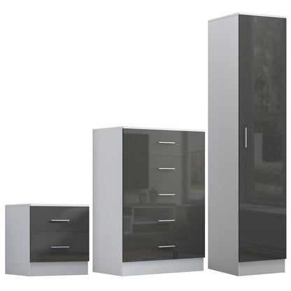 REFLECT Gloss 3pc Bedroom Set - 1 Door Wardrobe + 5 Draw Chest + Bedside