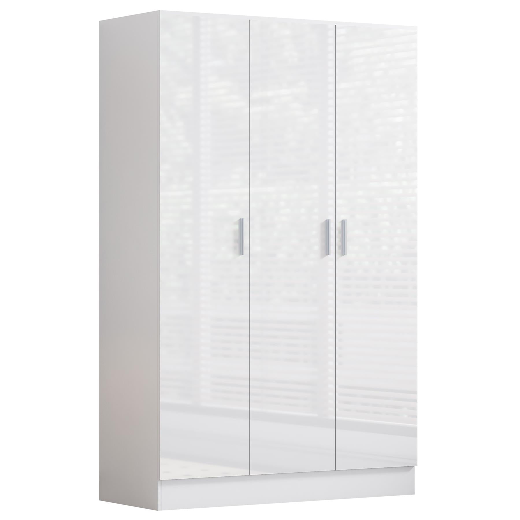 Reflect 3 Door Plain Wardrobe, 5 Drawer Chest, 2 Drawer Bedside - White Gloss & Matt White - Modern Bedroom Furniture Set