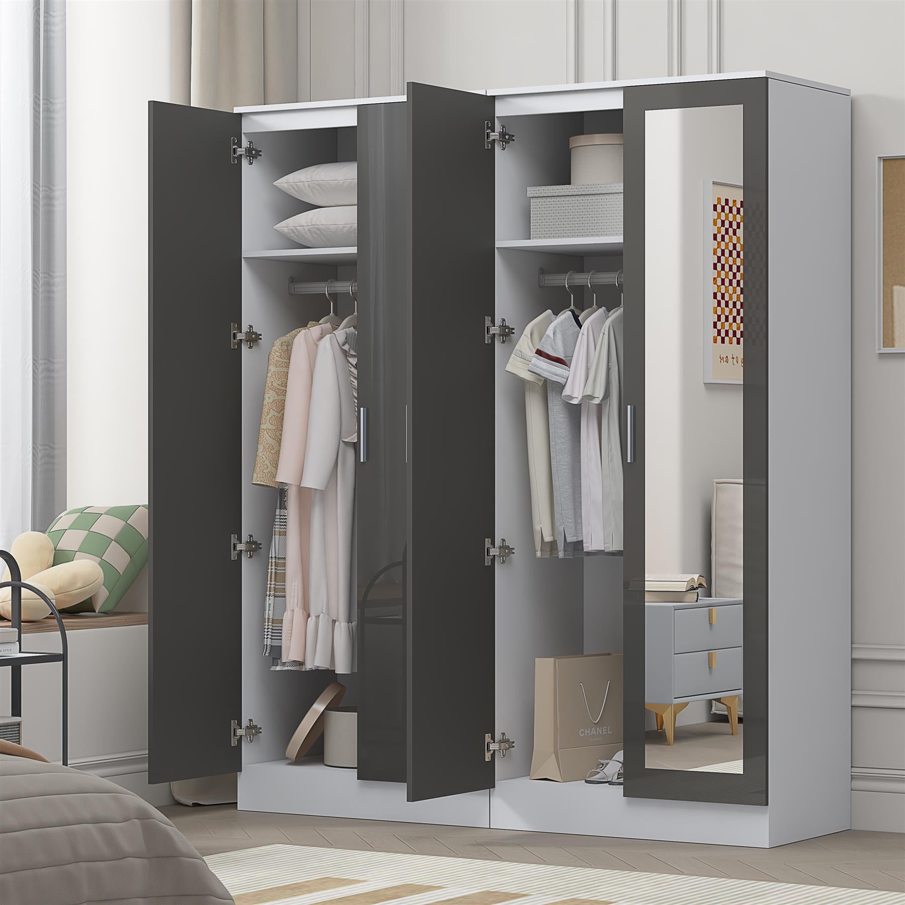 REFLECT Gloss 2pc Wardrobe Bundle - 2 Door Mirror + 2 Door Plain - 4 Colours