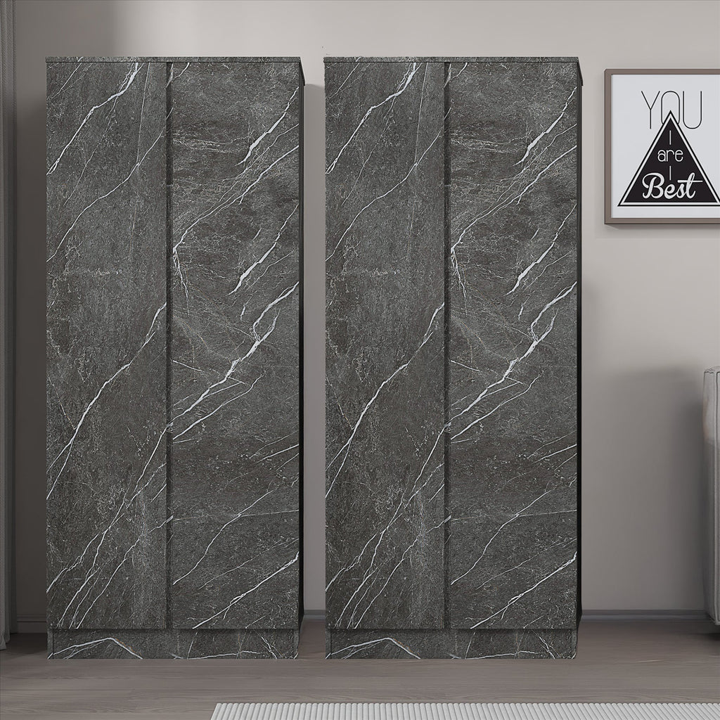 ZITA Grey Marble Effect 2 Piece Wardrobe Bundle - 2 x 2-Door Wardrobes, (L) 50cm x (W) 76cm x (H) 180cm.
