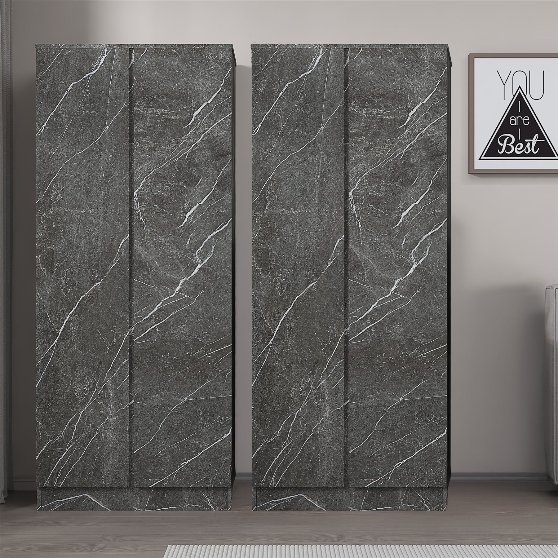 ZITA Grey Marble Effect 2 Piece Wardrobe Bundle - 2 x 2-Door Wardrobes