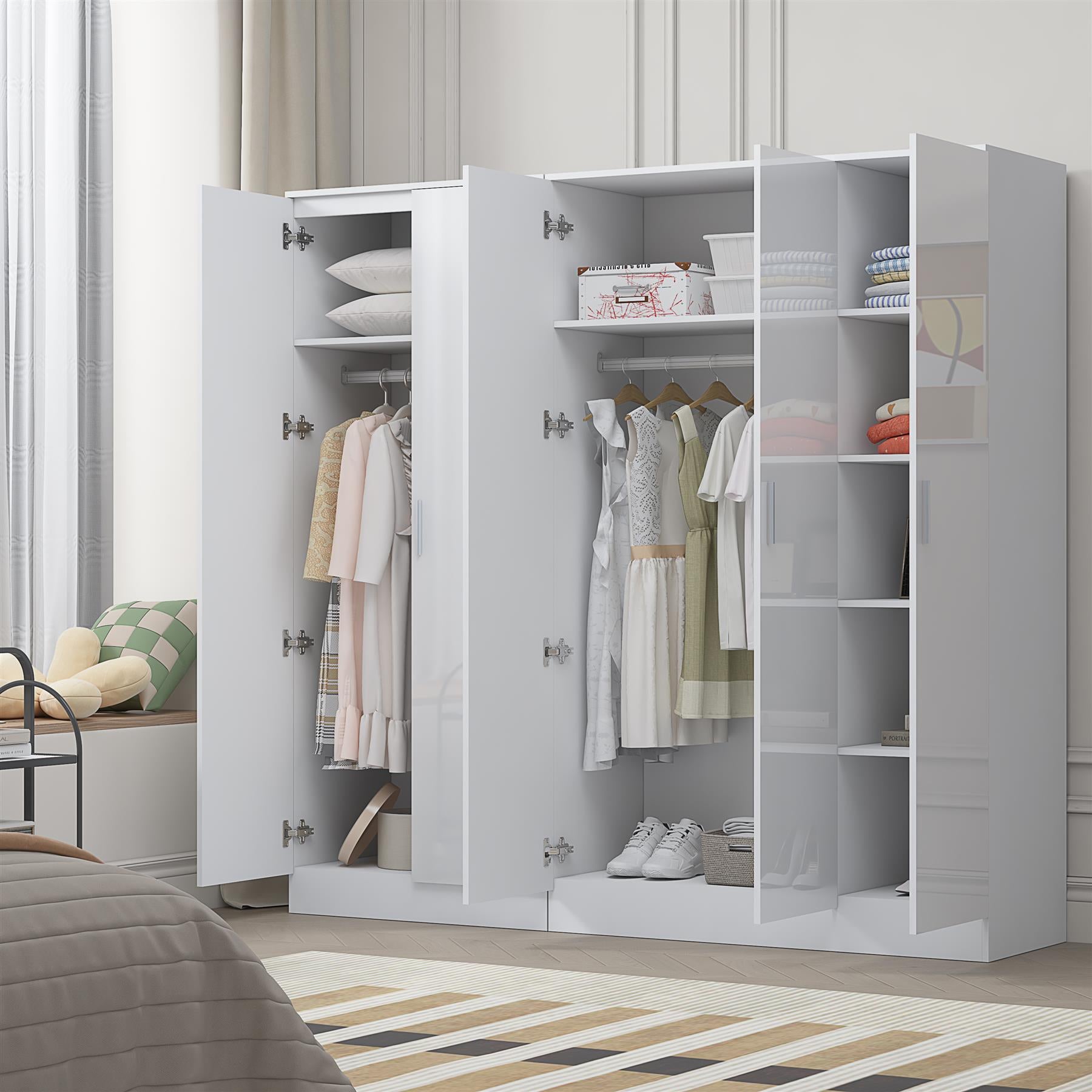 REFLECT - 3 Door PLAIN + 2 Door PLAIN Wardrobe - Gloss White / Matt White