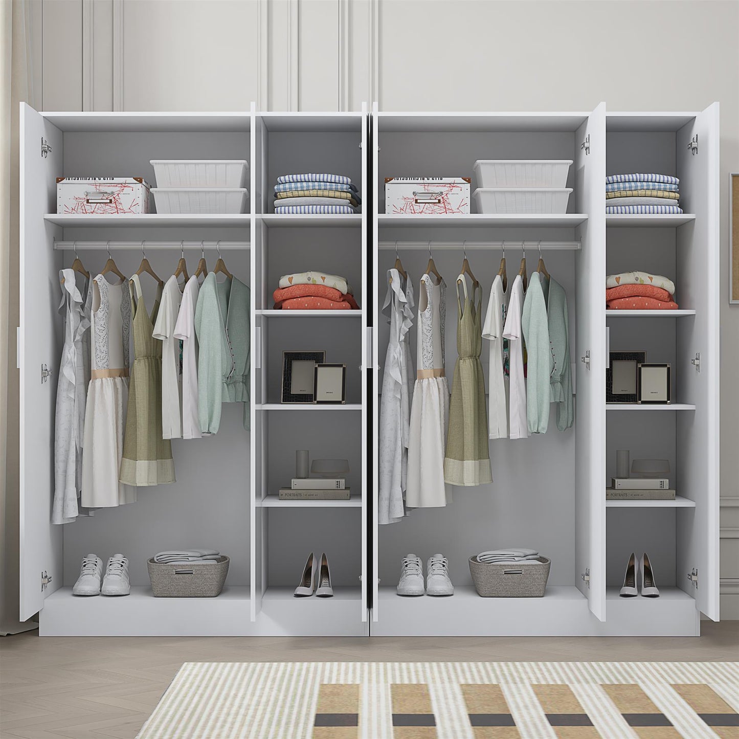 Reflect 2pc Wardrobe Bundle - 3 Door Plain + 3 Door Plain - White Gloss & Matt White