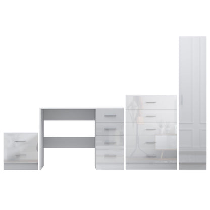 REFLECT Gloss 4pc Bedroom Set - 1 Door Wardrobe + 5 Draw Chest + Bedside + Desk