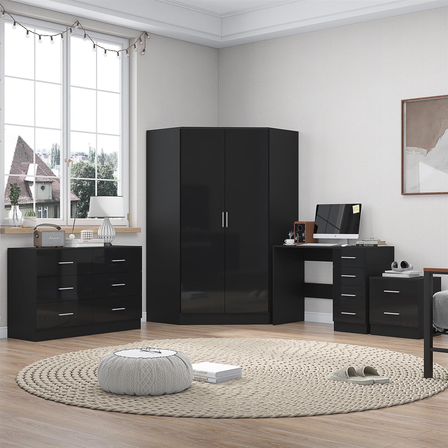 REFLECT 4pc Bedroom Set - Corner, Wide Chest, Bedside, Desk - 4 Colour Options