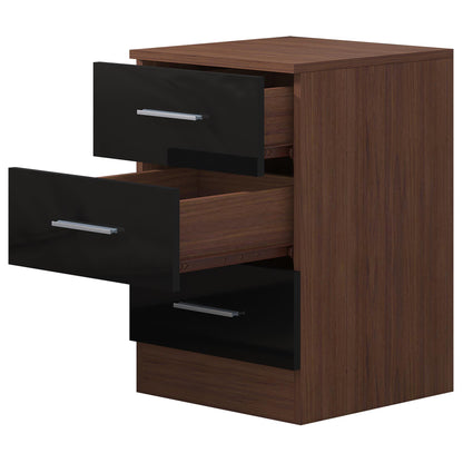 Reflect 3 Drawer Bedside - Black Gloss & Walnut - Modern Nightstand for Bedroom Storage