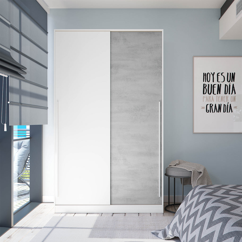 TOP 2 Door Large Modern Sliding Bedroom Wardrobe - White & Grey Finish