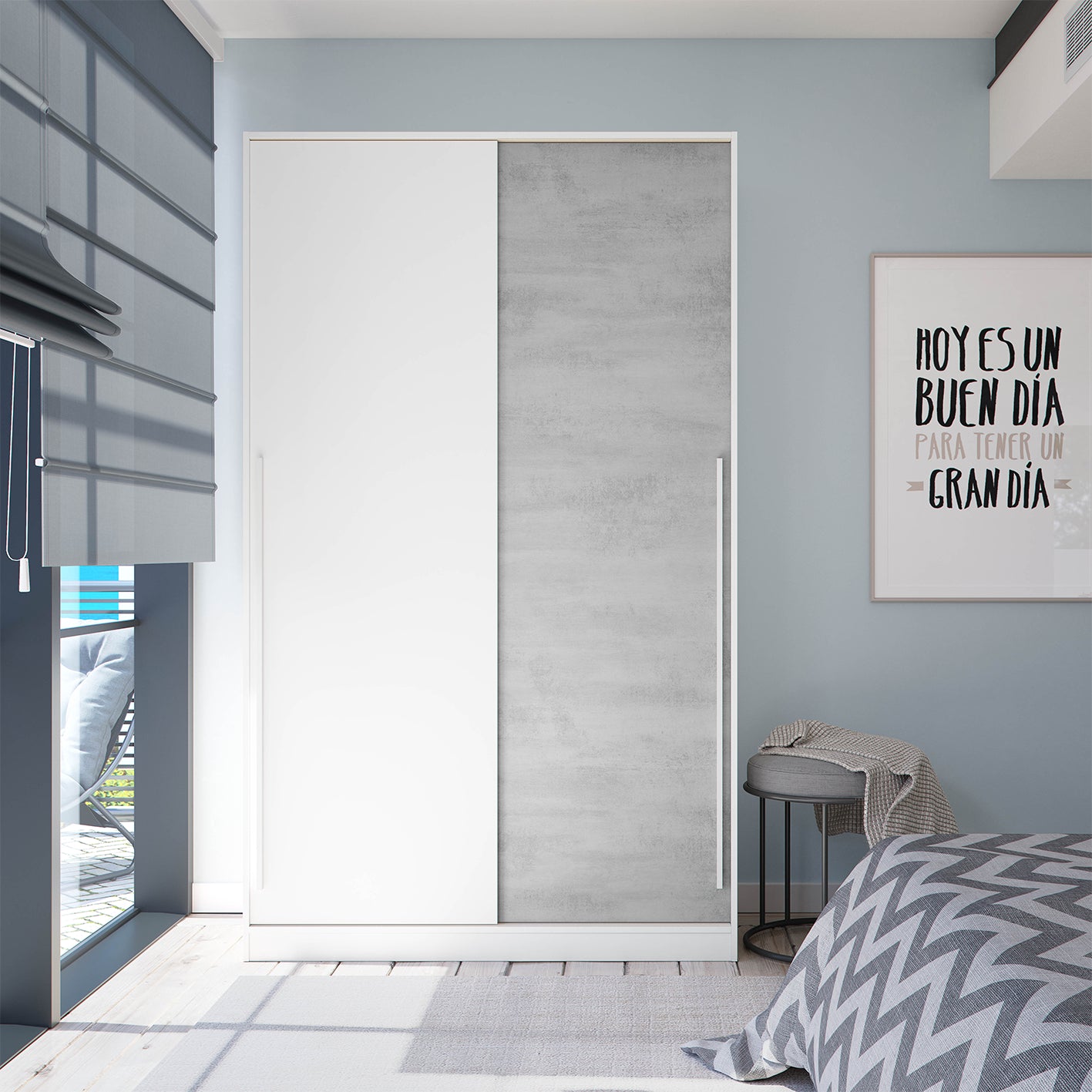 TOP 2 Door Large Modern Sliding Bedroom Wardrobe - White & Grey Finish