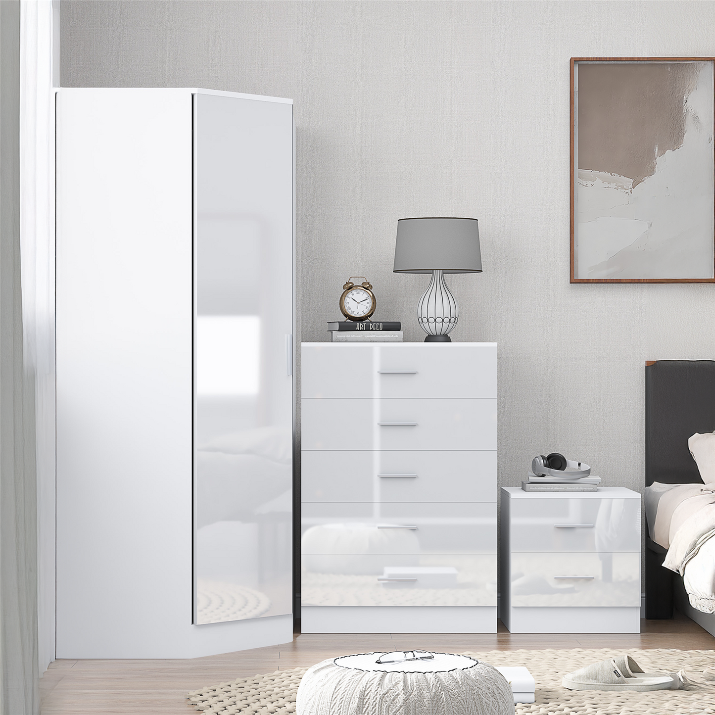 REFLECT 1dr Corner Bedroom Furniture Bundles Chest, Bedsides, Desks - 4 Colours