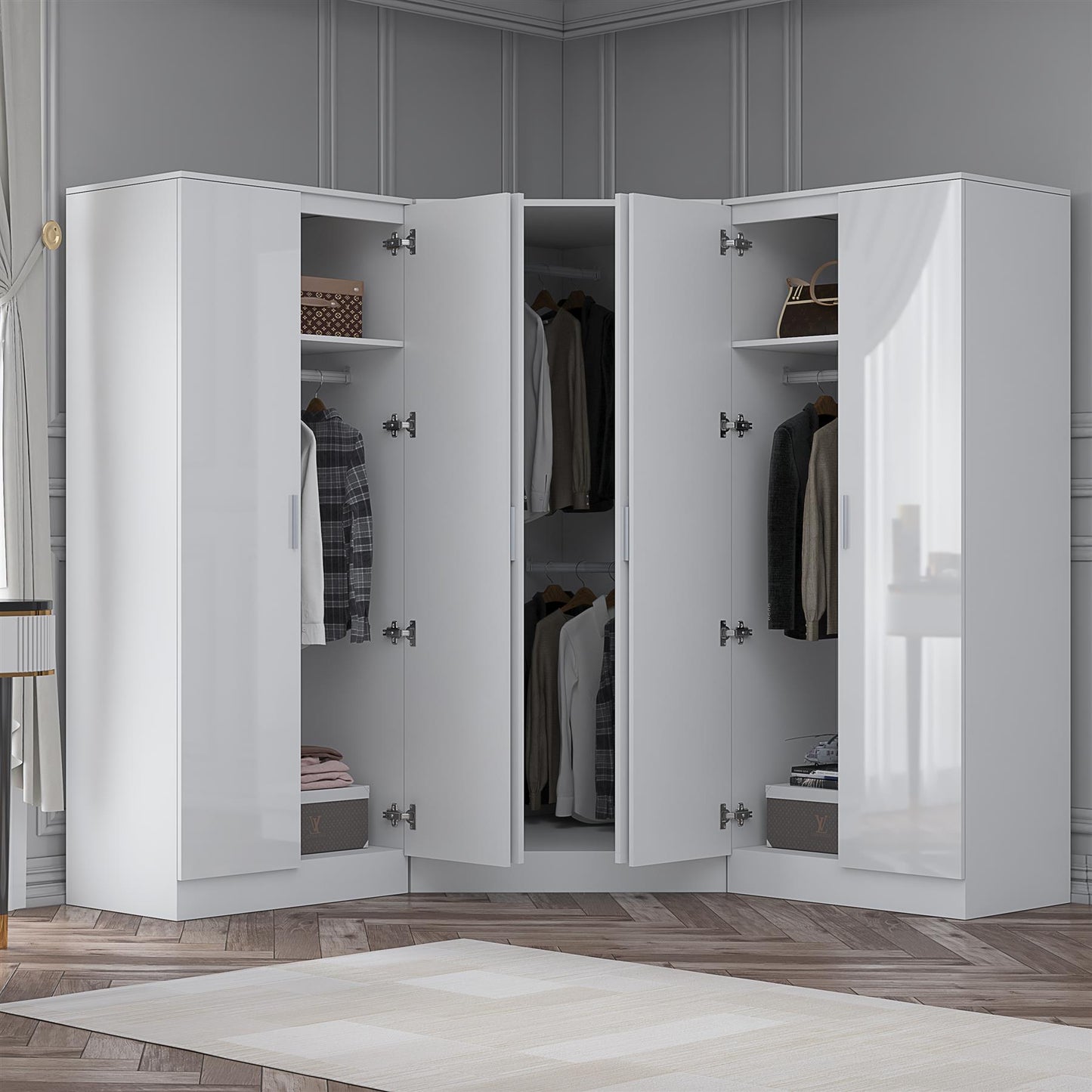 REFLECT Gloss 6 Door Wardrobe Bundle - 2 Door Corner + 2 Door + 2 Door Wardrobe