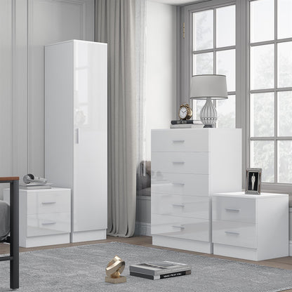 REFLECT Gloss 4pc Bedroom Set - 1 Door Wardrobe + 5 Draw Chest + 2 Bedsides