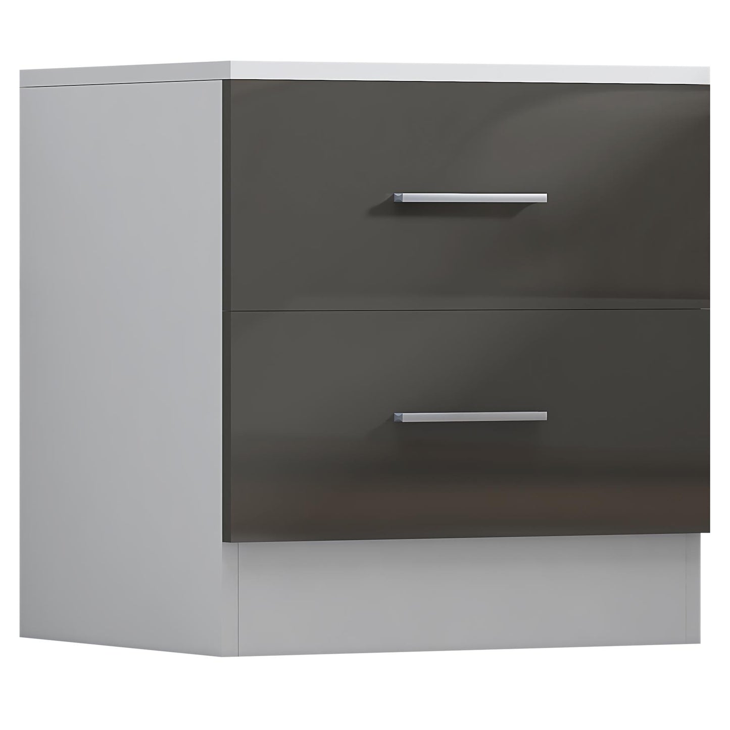 Reflect 2 Drawer Bedside - Grey Gloss & Matt White - Modern Nightstand for Bedroom Storage