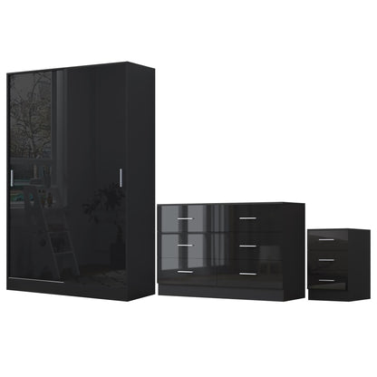 REFLECT Gloss 3pc Set - 2 Door Sliding Wardrobe + Wide Chest + Tall Bedside