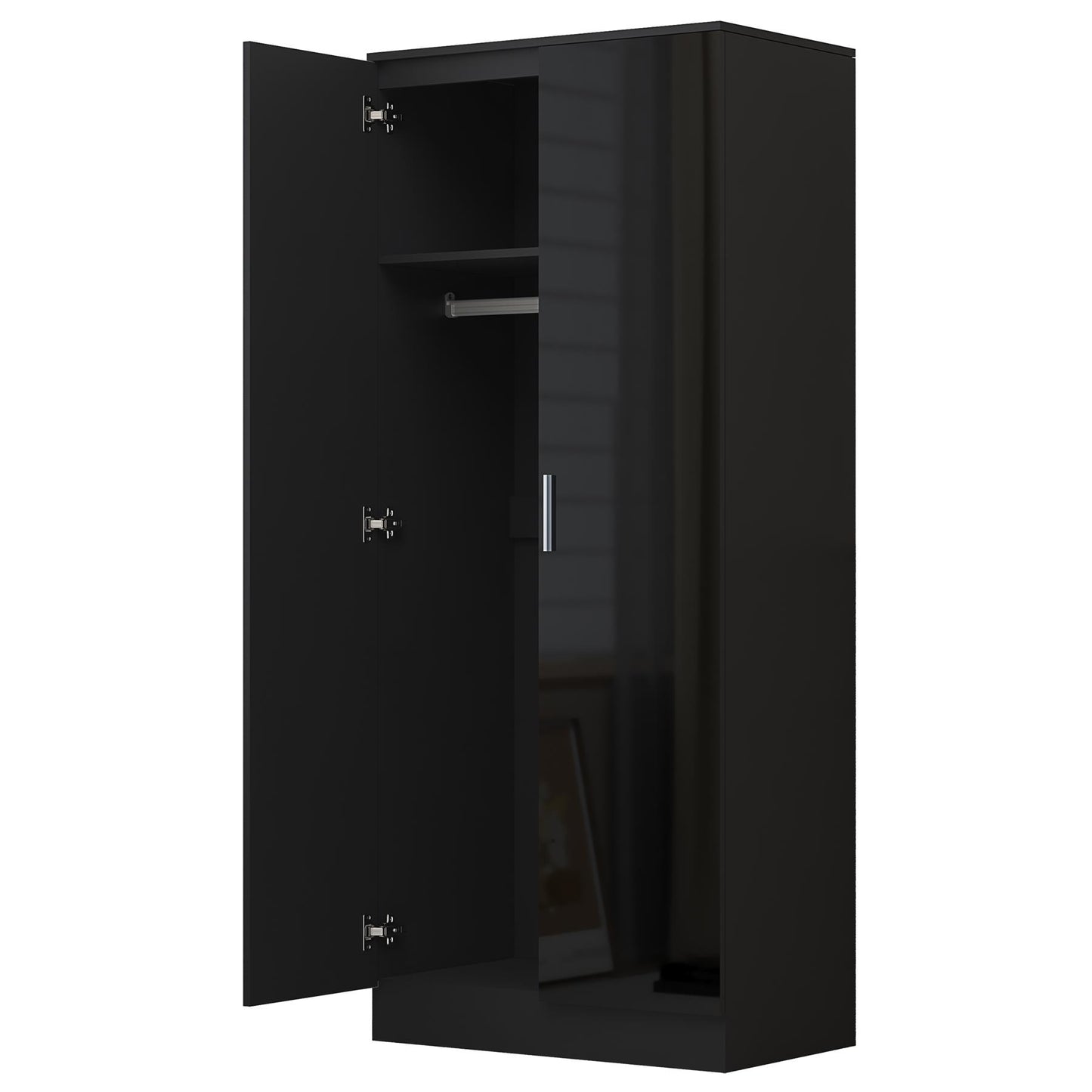 Reflect 3pc Wardrobe Bundle - 2 Door Corner + 2 Door Plain + 1 Door Plain - Black Gloss & Black Oak