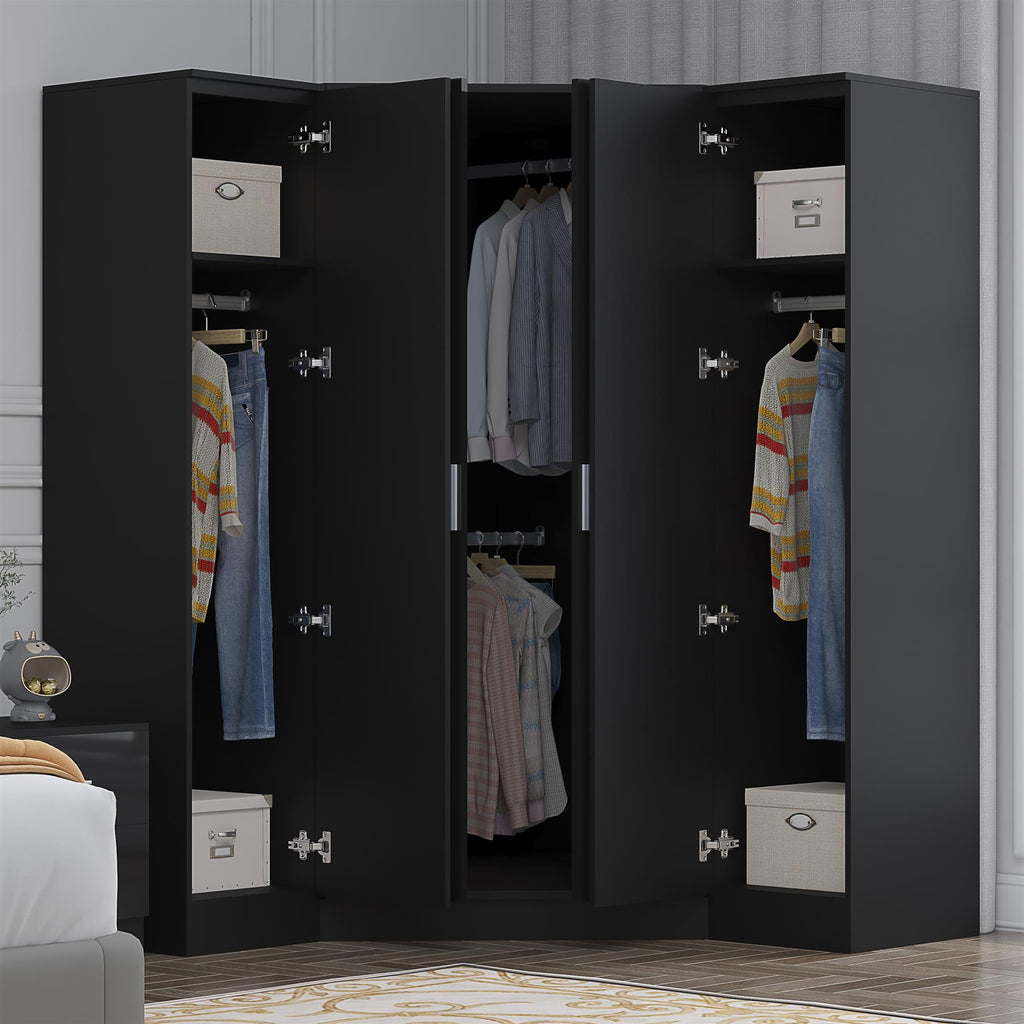Reflect 3pc Wardrobe Bundle - 2 Door Corner + 2x 1 Door Plain - Black Gloss & Black Oak - H: 180cm x W: 179cm x D: 103cm