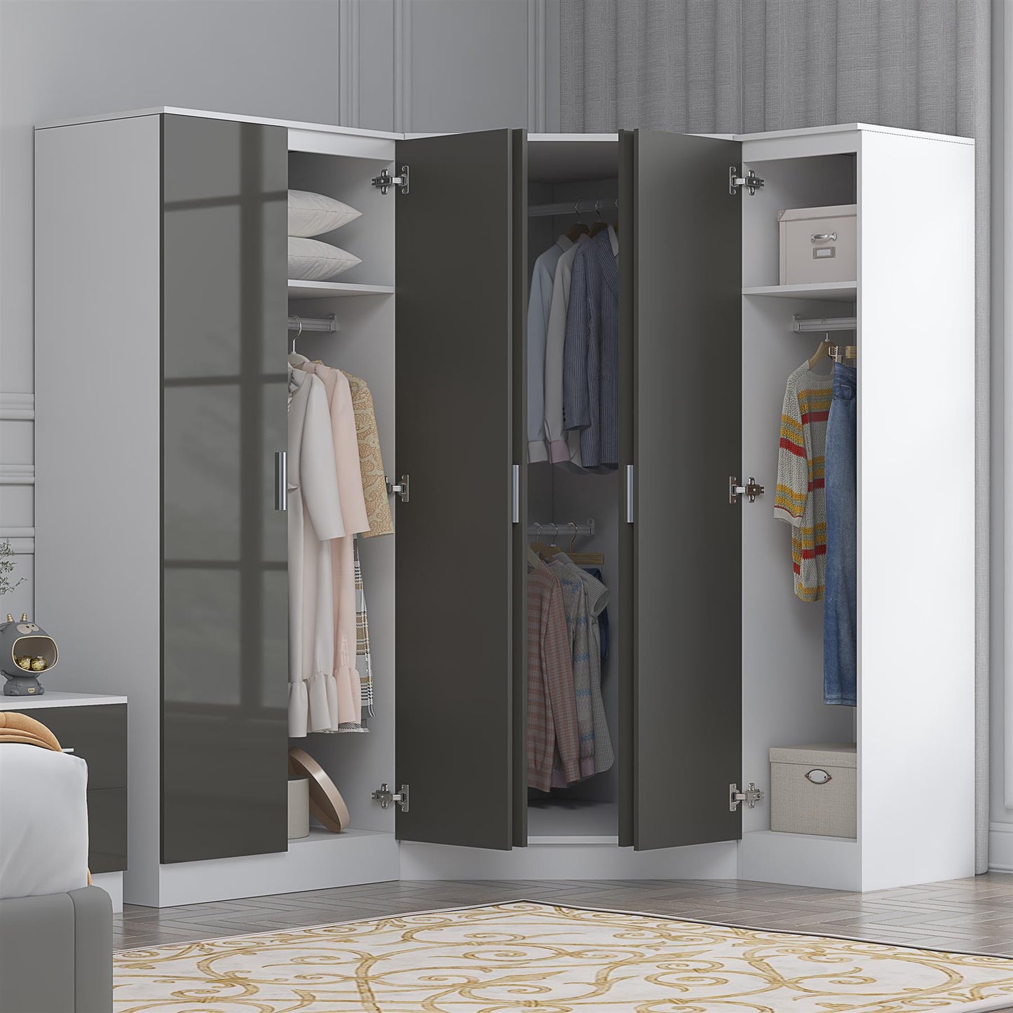 REFLECT Gloss 5 Door Wardrobe Bundle - 2 Door Corner + 2 Door + 1 Door Wardrobe
