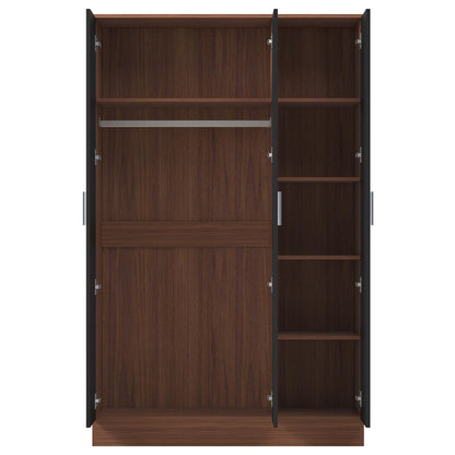Reflect 3 Door Plain Wardrobe - Black Gloss & Walnut -Hanging Rail & 4 Shelves  - Modern Design