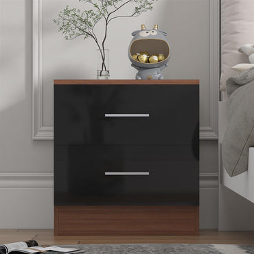 Reflect 2 Drawer Bedside - Black Gloss & Walnut - Modern Nightstand for Bedroom Storage