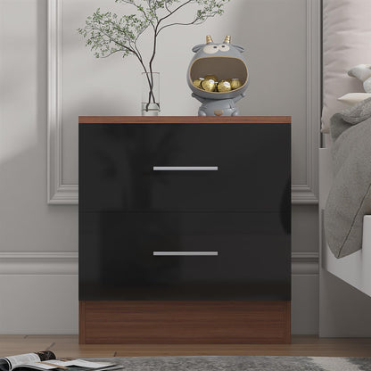 REFLECT High Gloss Bedroom Furniture Wardrobe Chest Bedside Desk - Black/Walnut