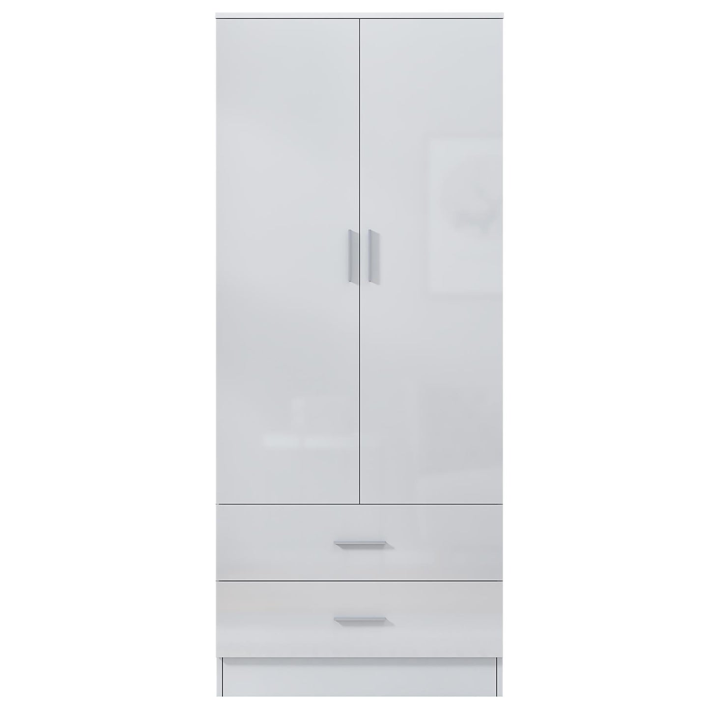 Reflect 2 Door 2 Drawer Combi Plain Wardrobe - White Gloss & Matt White - Hanging Rails, Drawers & Shelf