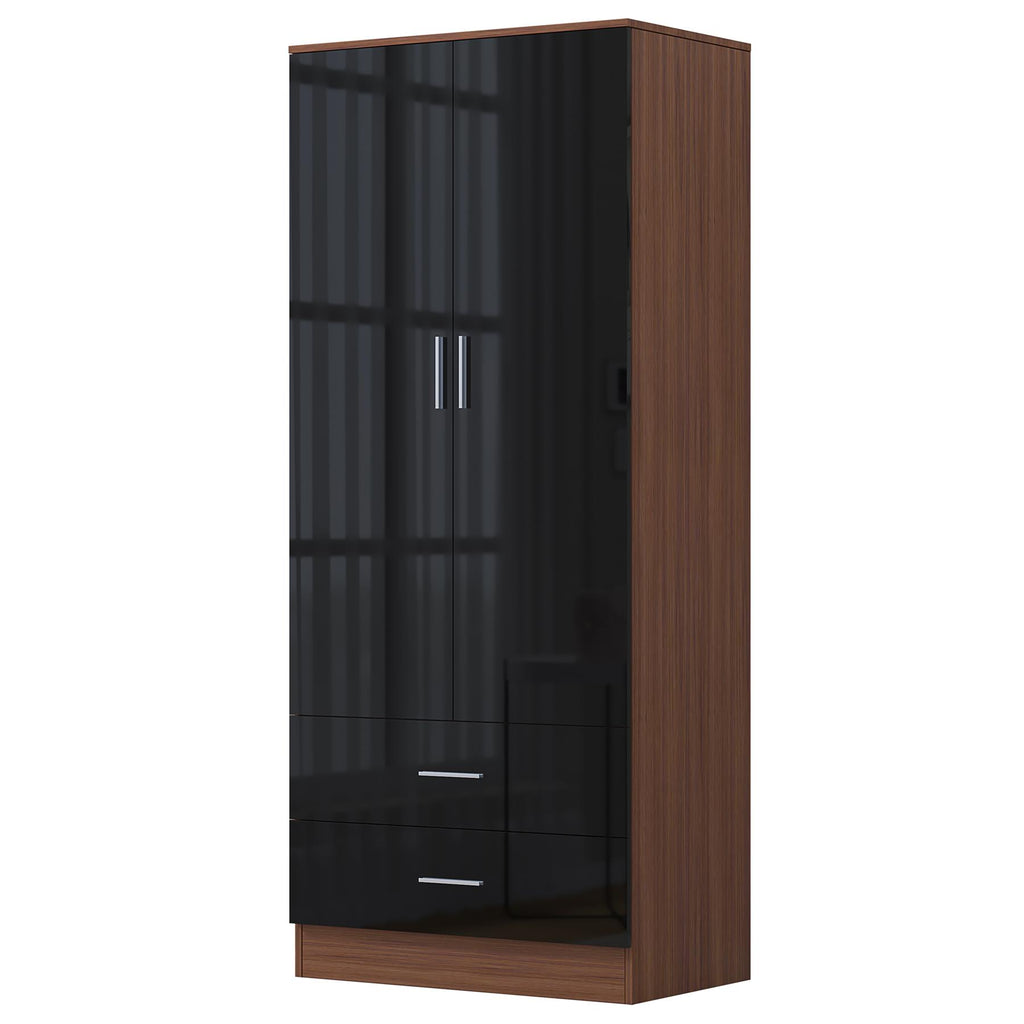 REFLECT High Gloss Bedroom Furniture Wardrobe Chest Bedside Desk - Black/Walnut