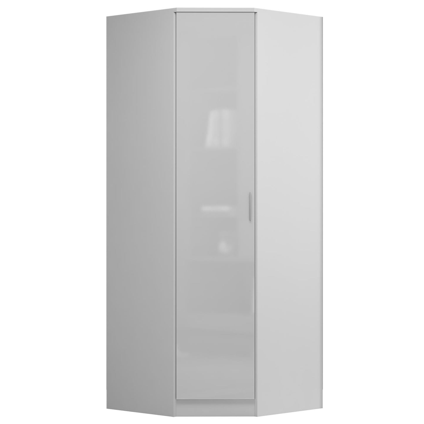 REFLECT - 1 Door Corner + 3 Door Plain Wardrobe in Gloss White / Matt White
