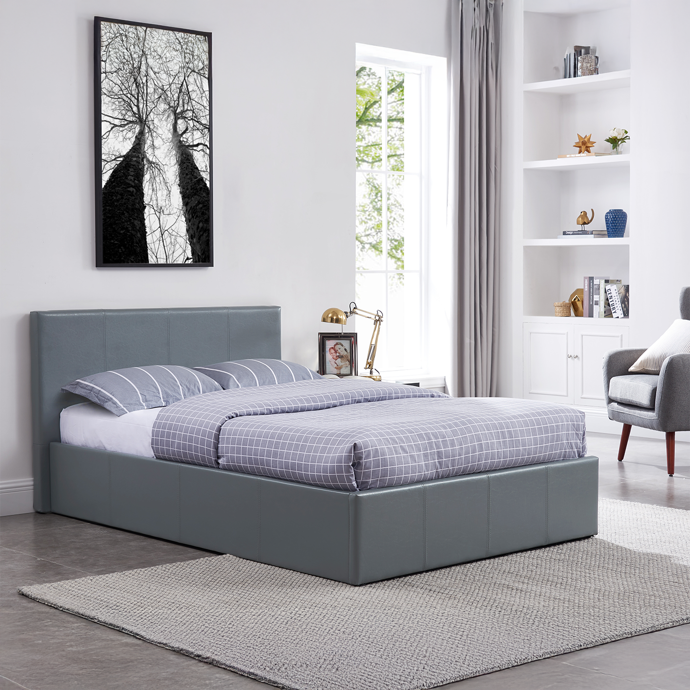 LUNA 3FT Single Grey Ottoman Storage Bed with Gas Lift & 20cm Thick Memory Foam Mattress