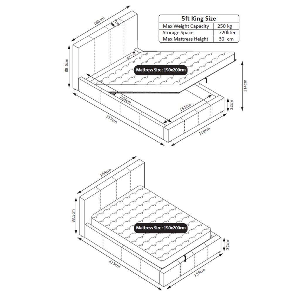 LUNA Faux Leather Gas Lift Ottoman Storage Bedframe in 4 Colour & Size Options