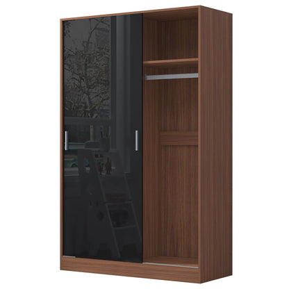 REFLECT High Gloss Bedroom Furniture Wardrobe Chest Bedside Desk - Black/Walnut