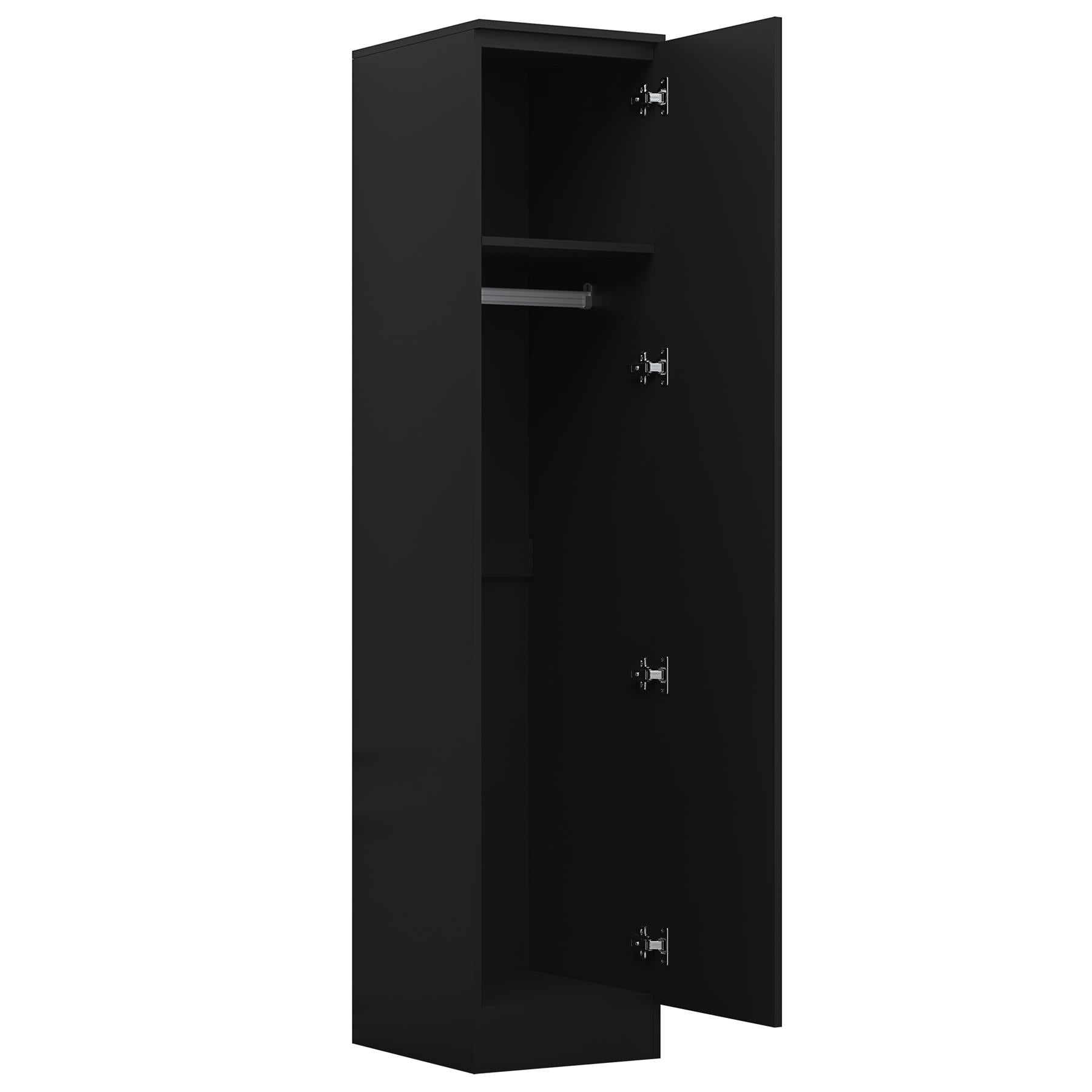Reflect 3pc Wardrobe Bundle - 2 Door Corner + 2x 1 Door Plain - Black Gloss & Black Oak