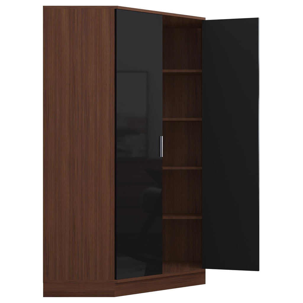 REFLECT High Gloss Bedroom Furniture Wardrobe Chest Bedside Desk - Black/Walnut