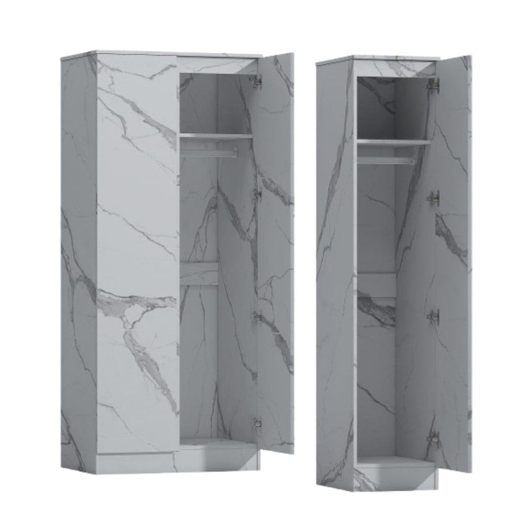 ZITA White Marble Effect 2 Piece Wardrobe Set - 2 Door and 1 Door, Spacious Bedroom Storage Solutions.