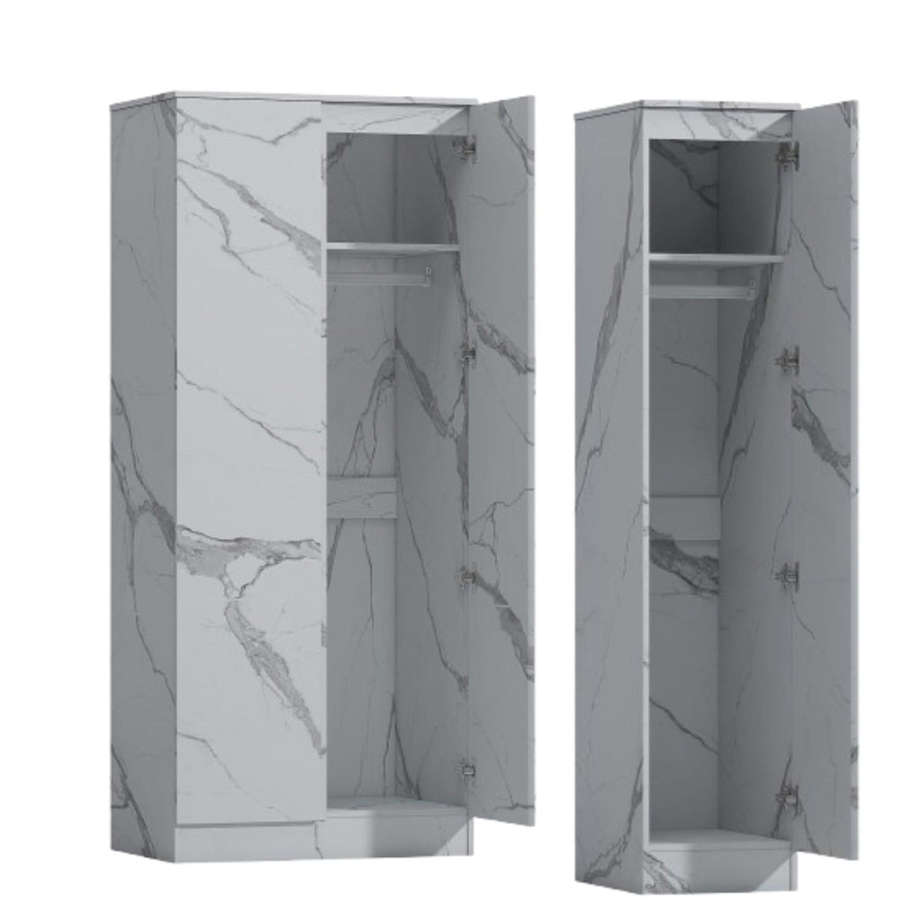 ZITA White Marble Effect 2 Piece Wardrobe Set - 2 Door and 1 Door, Spacious Bedroom Storage Solutions