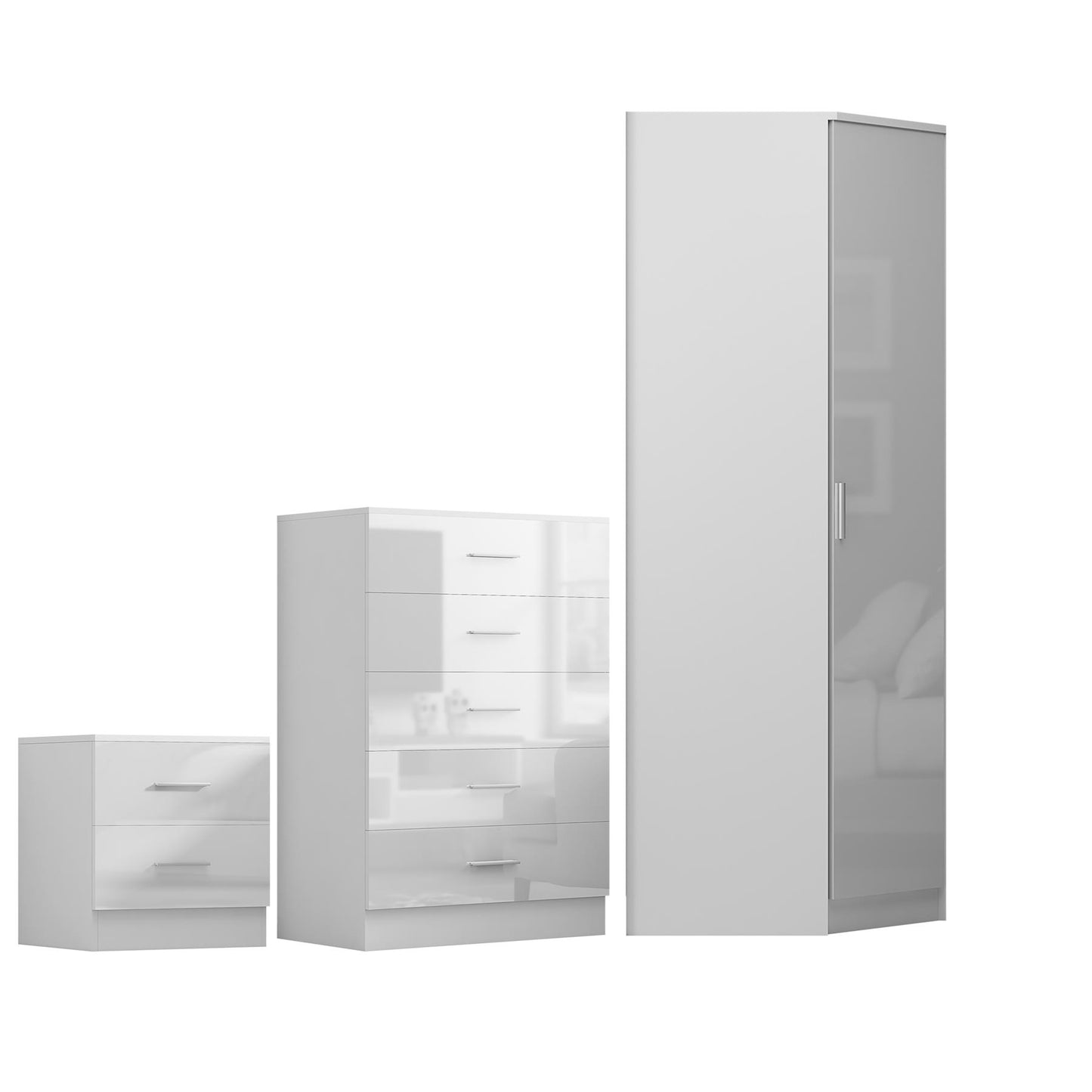 REFLECT 1dr Corner Bedroom Furniture Bundles Chest, Bedsides, Desks - 4 Colours
