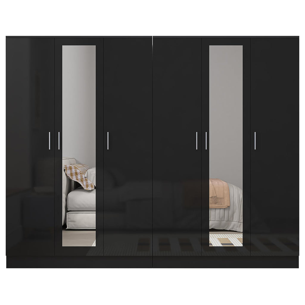 Reflect 2pc Wardrobe Bundle - 3 Door Mirror + 3 Door Mirror - Black Gloss & Black Oak