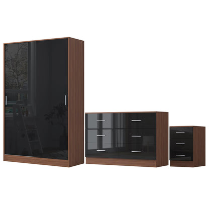 REFLECT Gloss 3pc Set - 2 Door Sliding Wardrobe + Wide Chest + Tall Bedside