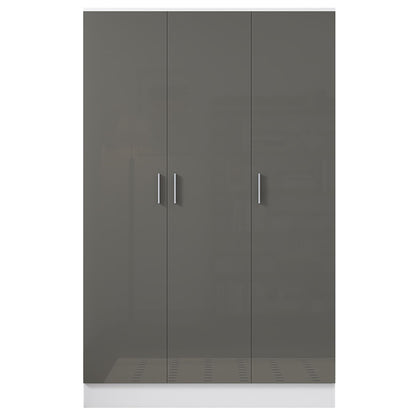 Reflect 3 Door Plain Wardrobe - Grey Gloss & Matt White - Hanging Rail & 4 Shelves - Modern Design