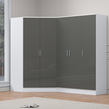 Reflect 2pc Wardrobe Bundle - 2 Door Corner + 3 Door Plain - Grey Gloss & Matt White