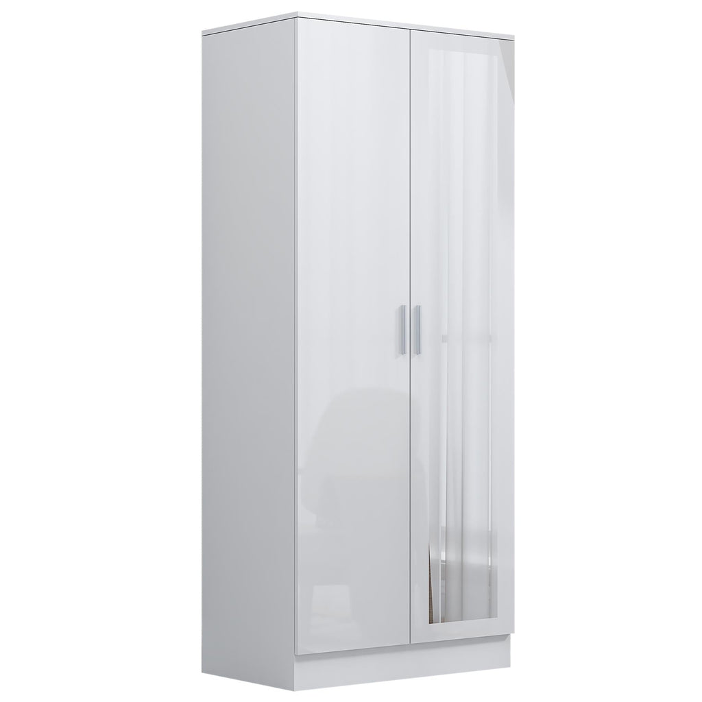 REFLECT Gloss 4pc Set - 2 Door Mirrored Wardrobe + 5 Draw Chest + Bedside + Desk