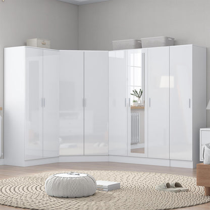 REFLECT Gloss Large 8 Door Corner Mirror Wardrobe Bedroom Furniture Bundle Set