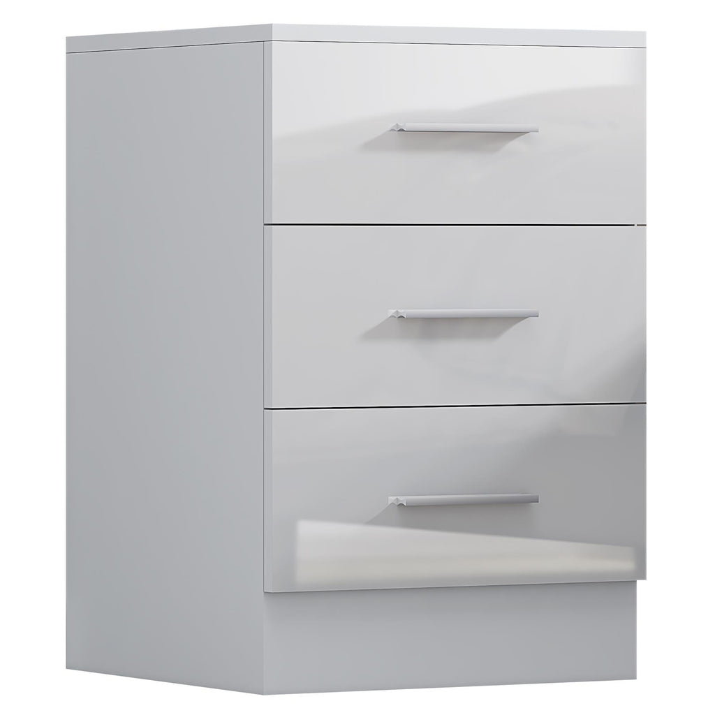 REFLECT - 2 Door CORNER + 2x 3 Drawer Bedside - Gloss White / Matt White