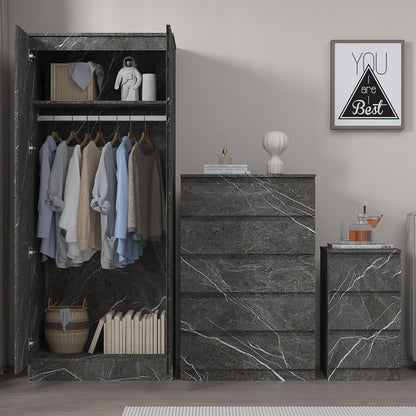 ZITA 3pc Set - 2 Door Wardrobe + Tall Chest + Bedside in White OR Grey Marble
