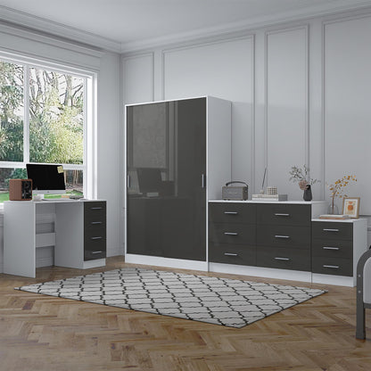 REFLECT Gloss 4pc Set - 2 Door Sliding Wardrobe + Wide Chest + Bedside + Desk
