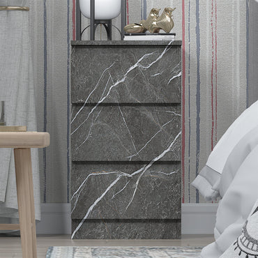 ZITA Grey Marble Effect 3 Drawer Bedside Table - Modern Nightstand, Stylish Bedroom Furniture