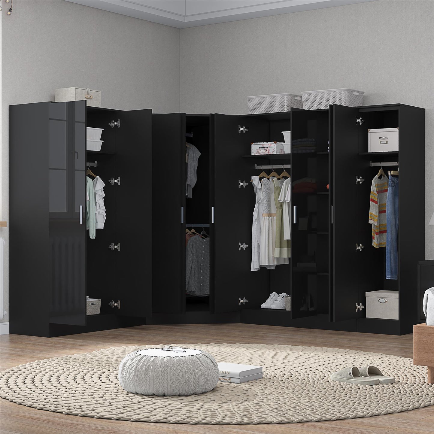 REFLECT Gloss Large 9 Door Corner Modular Wardrobe Bedroom Furniture Bundle Set