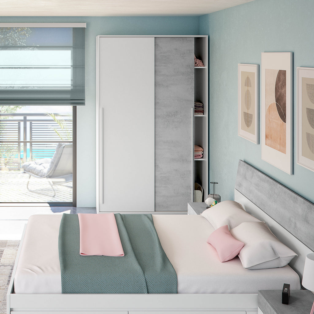 TOP 2 Door Large Modern Sliding Bedroom Wardrobe - White & Grey Finish